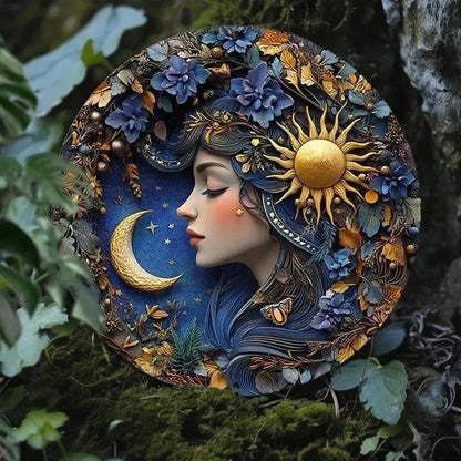 Sun And Moon Themed Sign, Round Metal Decor Sign For Home, Cafe, Restaurant, Living Room Wall Decoration, Mother's Day Gift