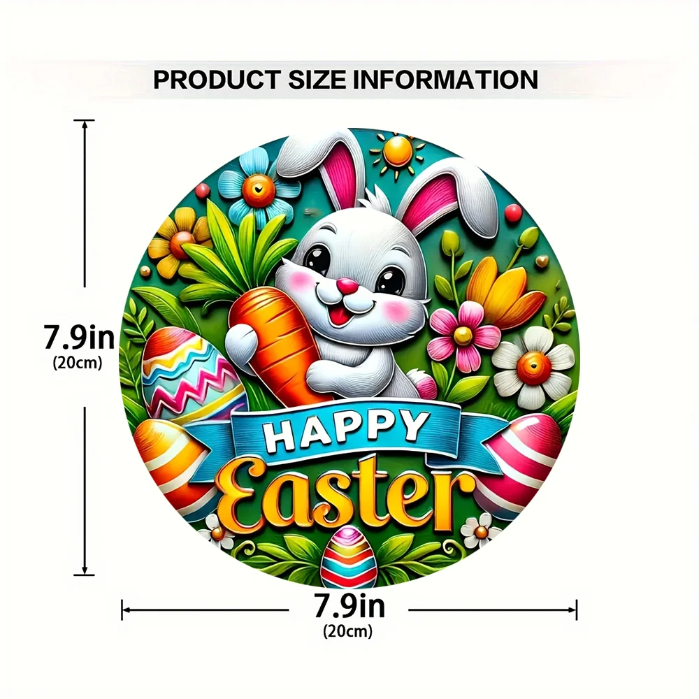 1 cute bunny easter wreath wooden sign-round wooden handmade decorations, rabbit accessories, perfect for room decoration.