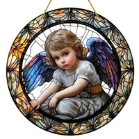 Cute Little Angel Sun Catcher, 2D Circular Acrylic Art Window Hanging, Suitable for Home, Porch, Room, Holiday Decoration, Gifts