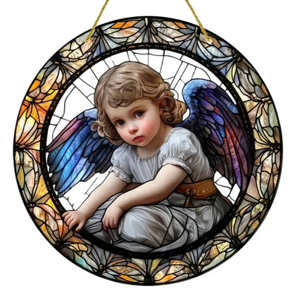 Cute Little Angel Sun Catcher, 2D Circular Acrylic Art Window Hanging, Suitable for Home, Porch, Room, Holiday Decoration, Gifts