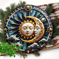 Sun And Moon Themed Sign, Round Metal Decor Sign For Home, Cafe, Restaurant, Living Room Wall Decoration, Mother's Day Gift