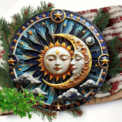 Sun And Moon Themed Sign, Round Metal Decor Sign For Home, Cafe, Restaurant, Living Room Wall Decoration, Mother's Day Gift