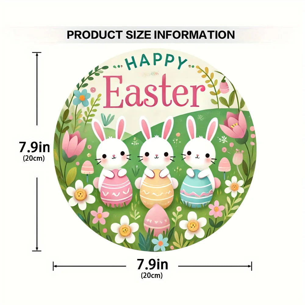 1 cute bunny easter wreath wooden sign-round wooden handmade decorations, rabbit accessories, perfect for room decoration.