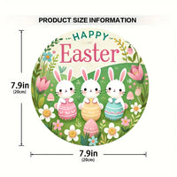 1 cute bunny easter wreath wooden sign-round wooden handmade decorations, rabbit accessories, perfect for room decoration.