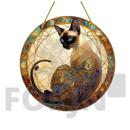 Lively and Lovely Pet Cat Stained Suncatcher-Round Acrylic Translucent Hanging-Porch,door,Home,Garden,yard Room Decor-Ideal Gift