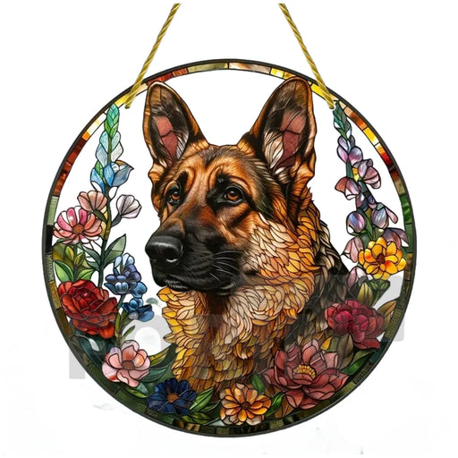 Golden Retriever German Shepherd Suncatcher, Acrylic Round Translucent Hanging,Gift for Dog Lover,House Yard garden farm Decor