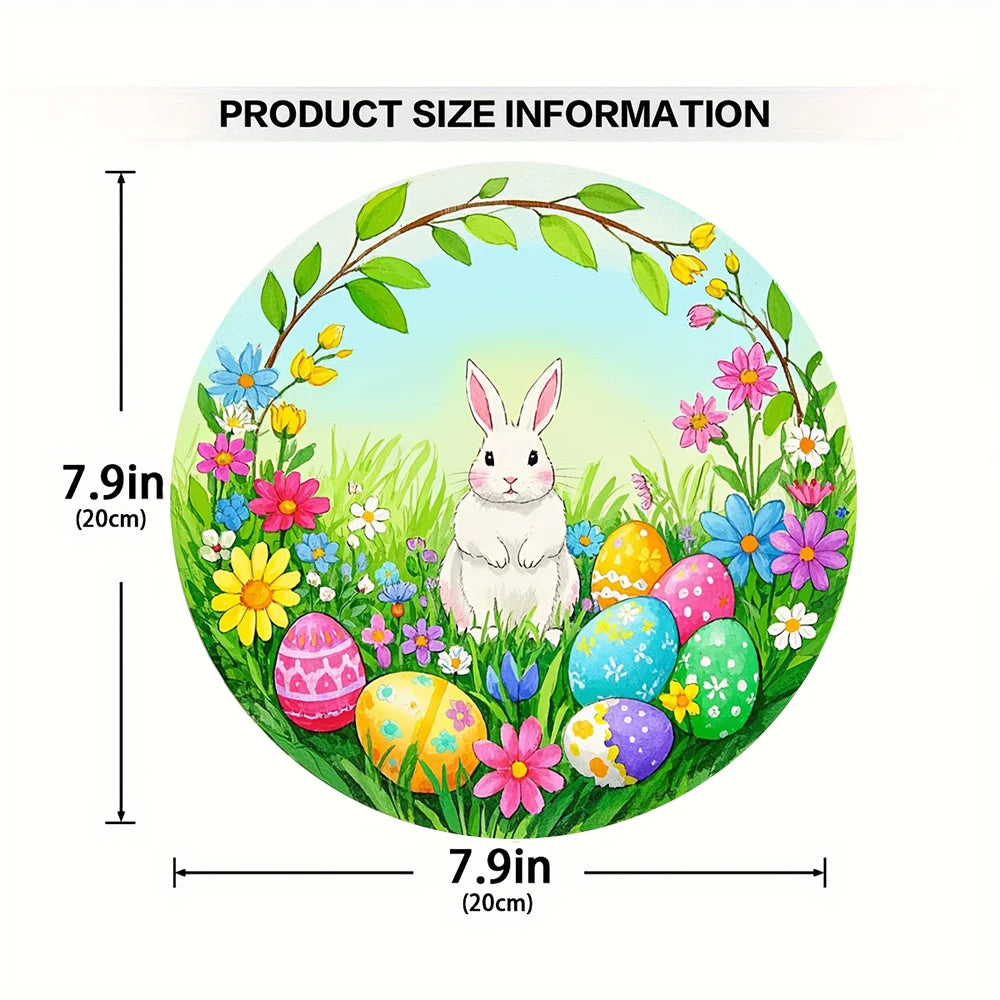 1 cute bunny easter wreath wooden sign-round wooden handmade decorations, rabbit accessories, perfect for room decoration.