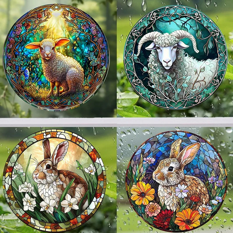Happy Easter Window Stickers Rabbit Eggs Flower Plants Electrostatic Glass Sticker Easter Decorations for Home Bunny Wall Decals