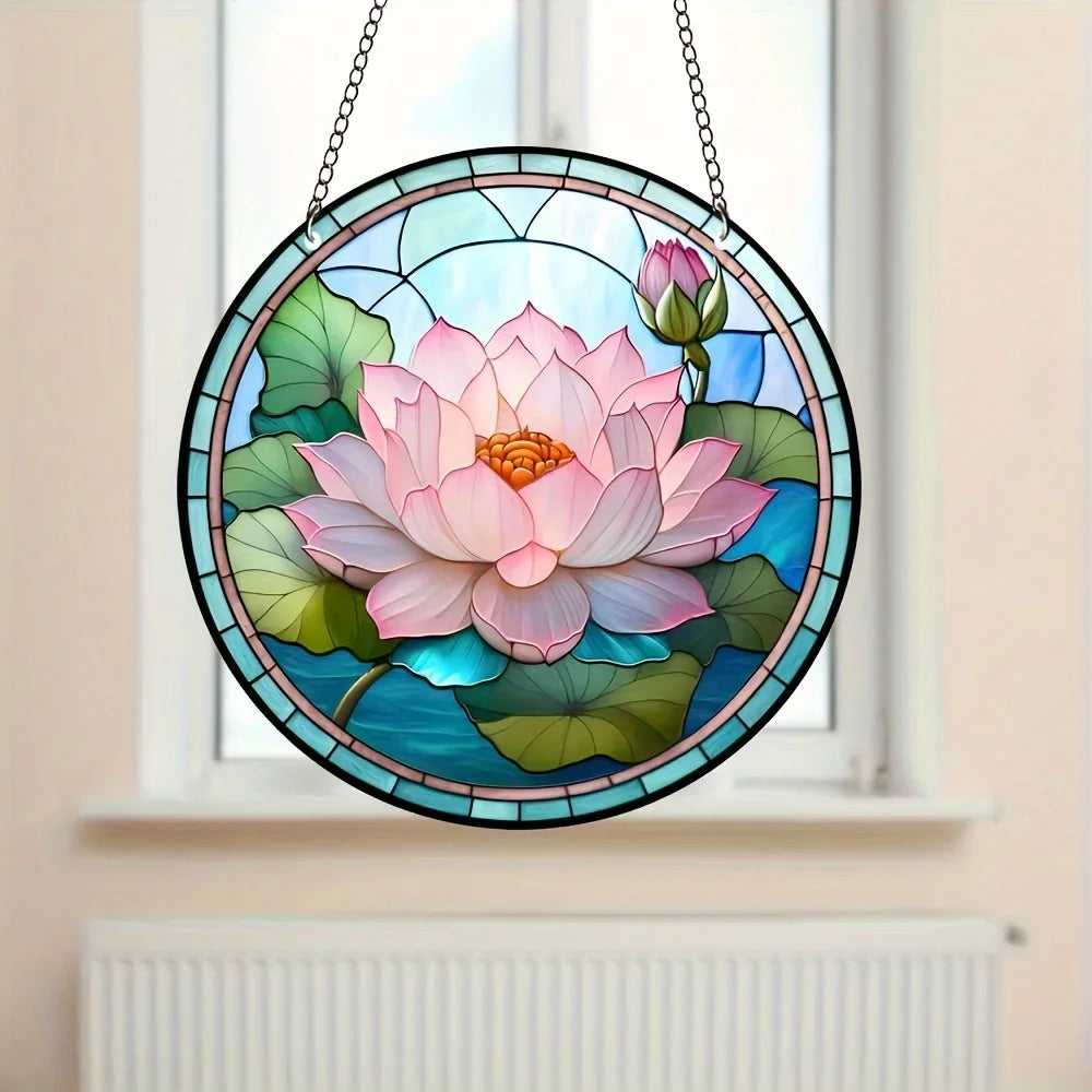 Lotus Flower Sun Sign Acrylic Hanging Suncatcher Decor