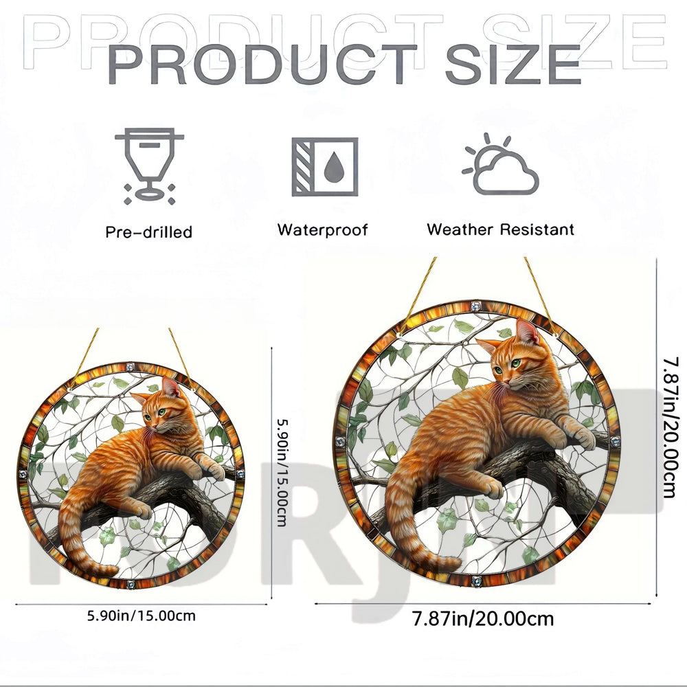 Lively and Lovely Pet Cat Stained Suncatcher-Round Acrylic Translucent Hanging-Porch,door,Home,Garden,yard Room Decor-Ideal Gift