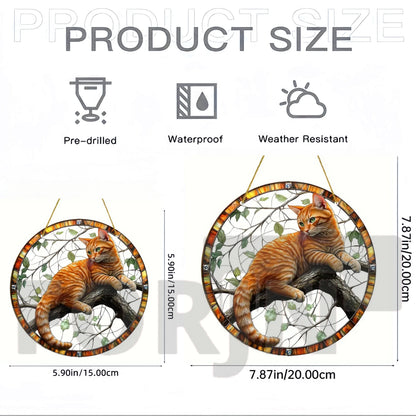 Lively and Lovely Pet Cat Stained Suncatcher-Round Acrylic Translucent Hanging-Porch,door,Home,Garden,yard Room Decor-Ideal Gift