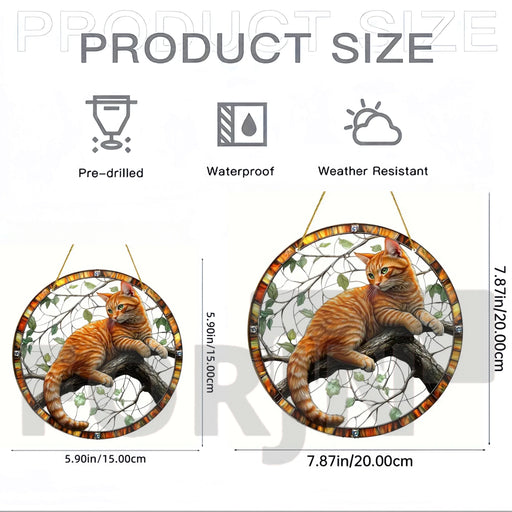 Lively and Lovely Pet Cat Stained Suncatcher-Round Acrylic Translucent Hanging-Porch,door,Home,Garden,yard Room Decor-Ideal Gift