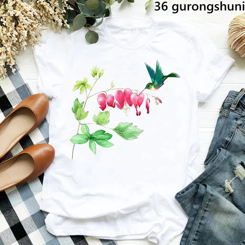 Hummingbird Floral Watercolor Purple Bird  T Shirt