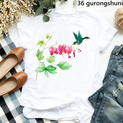 Hummingbird Floral Watercolor Purple Bird  T Shirt