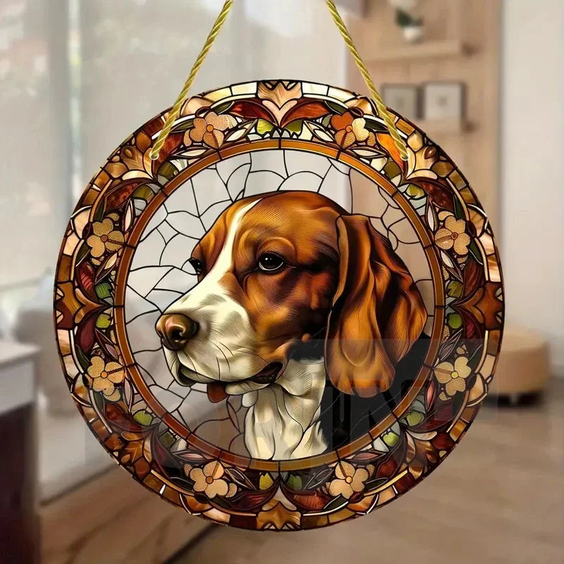 Golden Retriever German Shepherd Suncatcher, Acrylic Round Translucent Hanging,Gift for Dog Lover,House Yard garden farm Decor