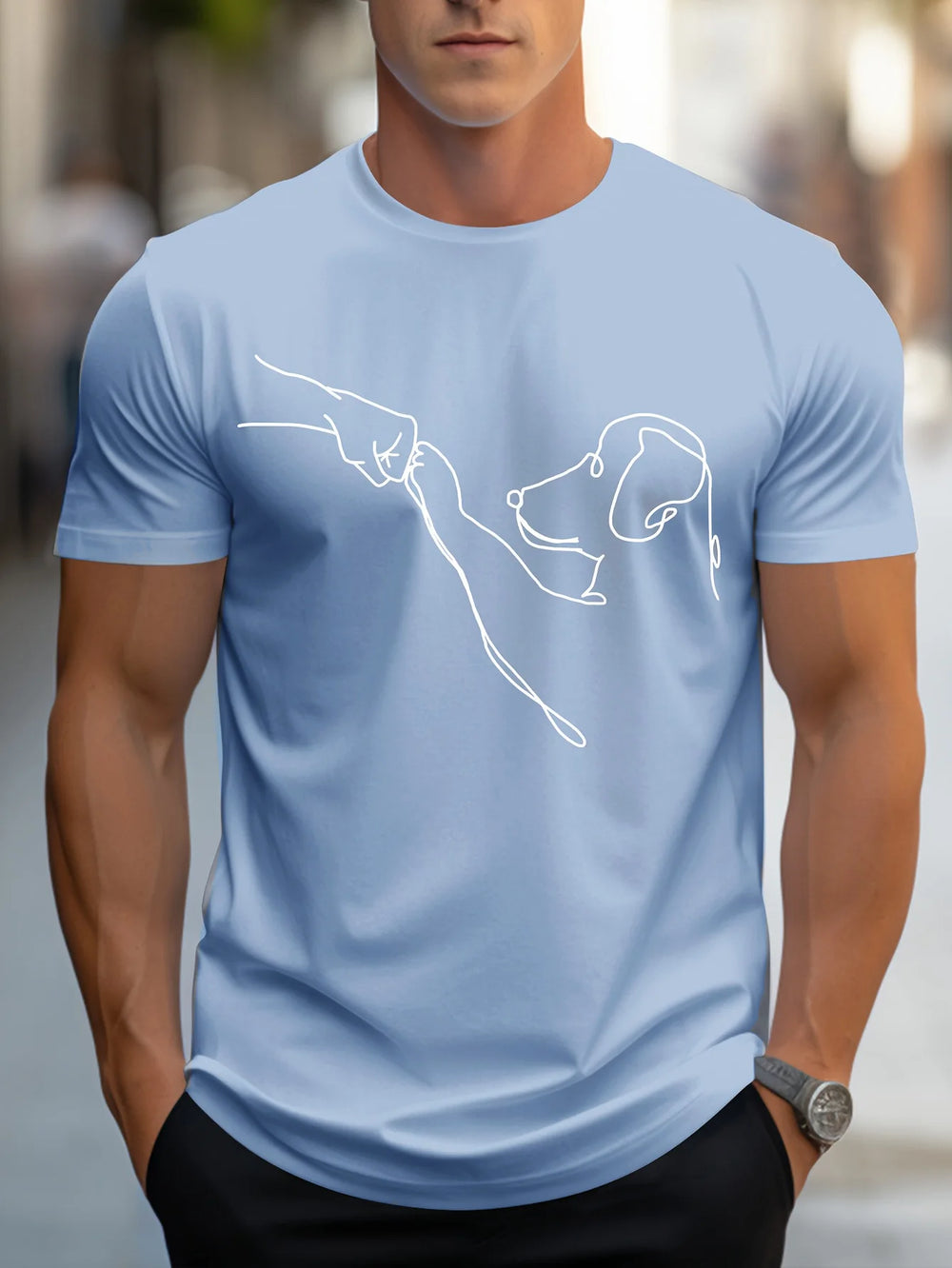 Dog Fist print round neck short sleeved T-shirt