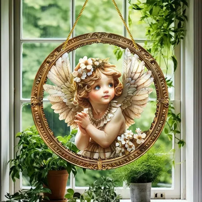 Cute Little Angel Sun Catcher, 2D Circular Acrylic Art Window Hanging, Suitable for Home, Porch, Room, Holiday Decoration, Gifts