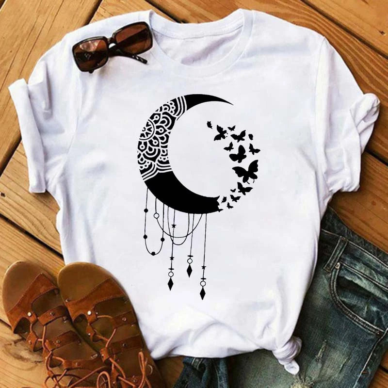 Moon Butterfly Astrology T-Shirt Casual Women’s Top