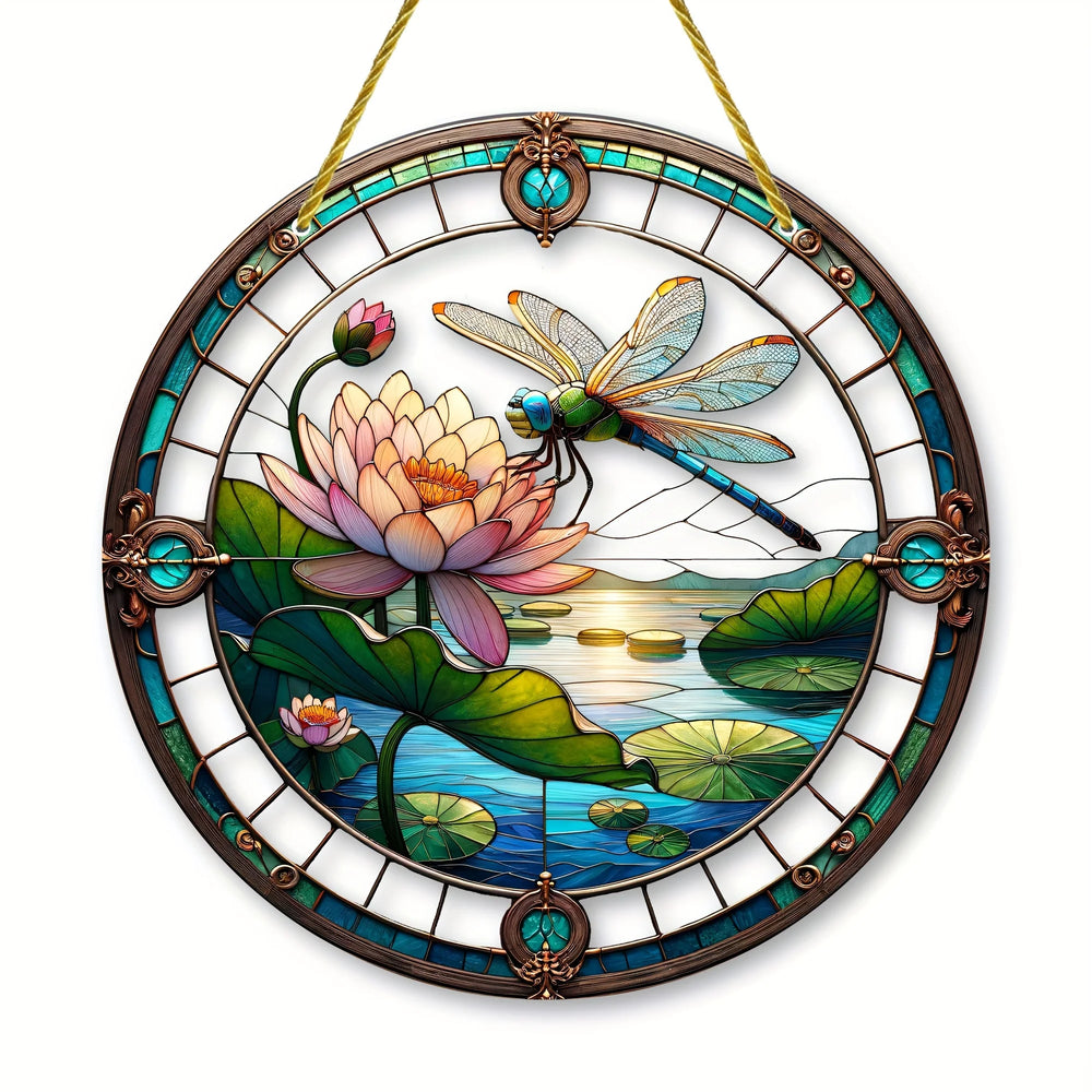 Dragonfly Suncatcher - Round Acrylic Wall Art, Stained -Style Window Hanging, Perfect For Bedroom & Living Room Decor
