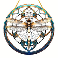 Dragonfly Suncatcher - Round Acrylic Wall Art, Stained -Style Window Hanging, Perfect For Bedroom & Living Room Decor