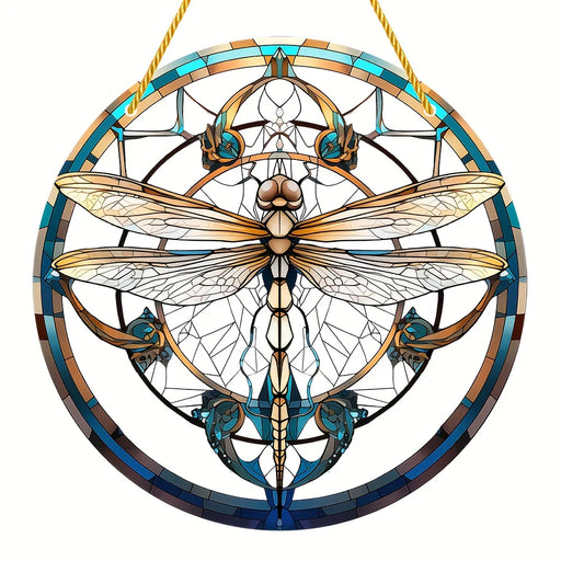 Dragonfly Suncatcher - Round Acrylic Wall Art, Stained -Style Window Hanging, Perfect For Bedroom & Living Room Decor