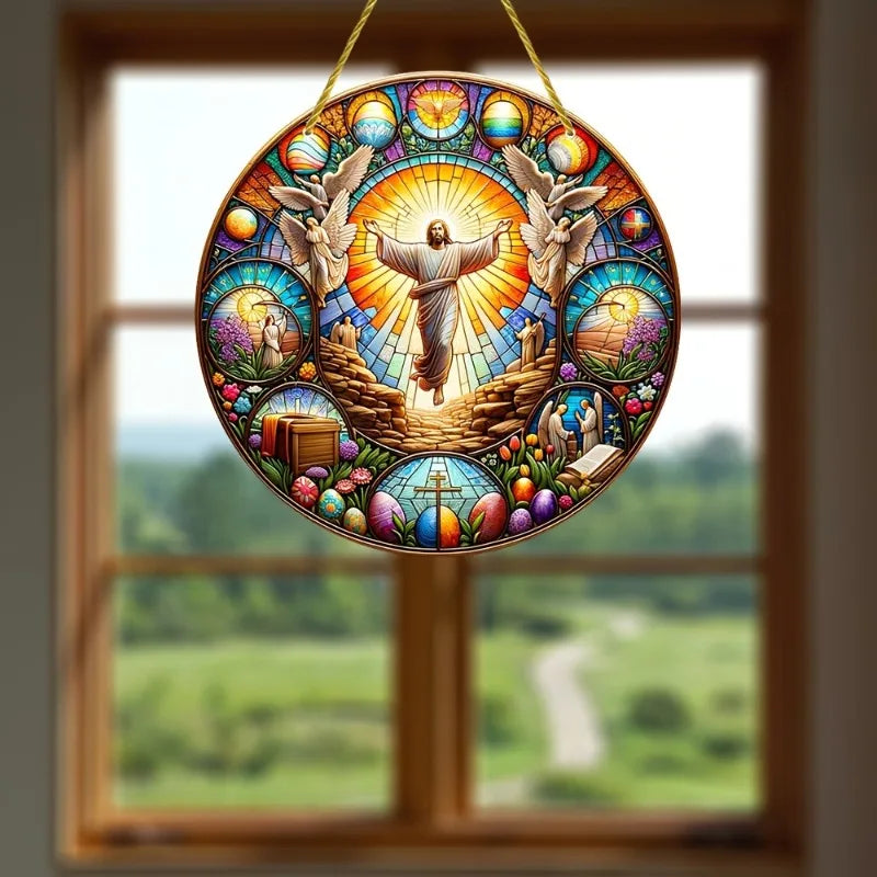 Resurrection Sun Sign Stained Acrylic Window Hanging Decor