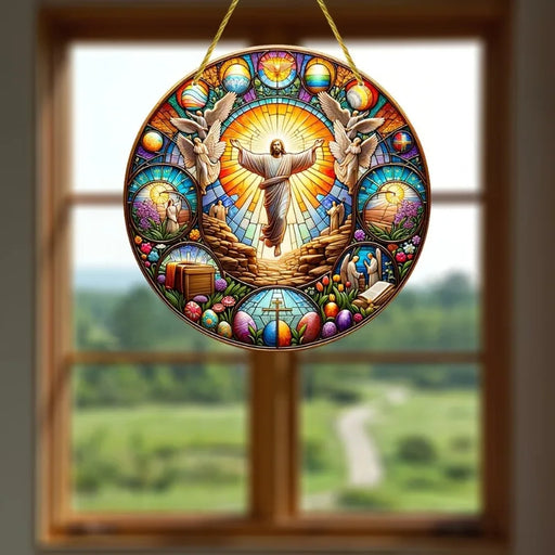Resurrection Sun Sign Stained Acrylic Window Hanging Decor