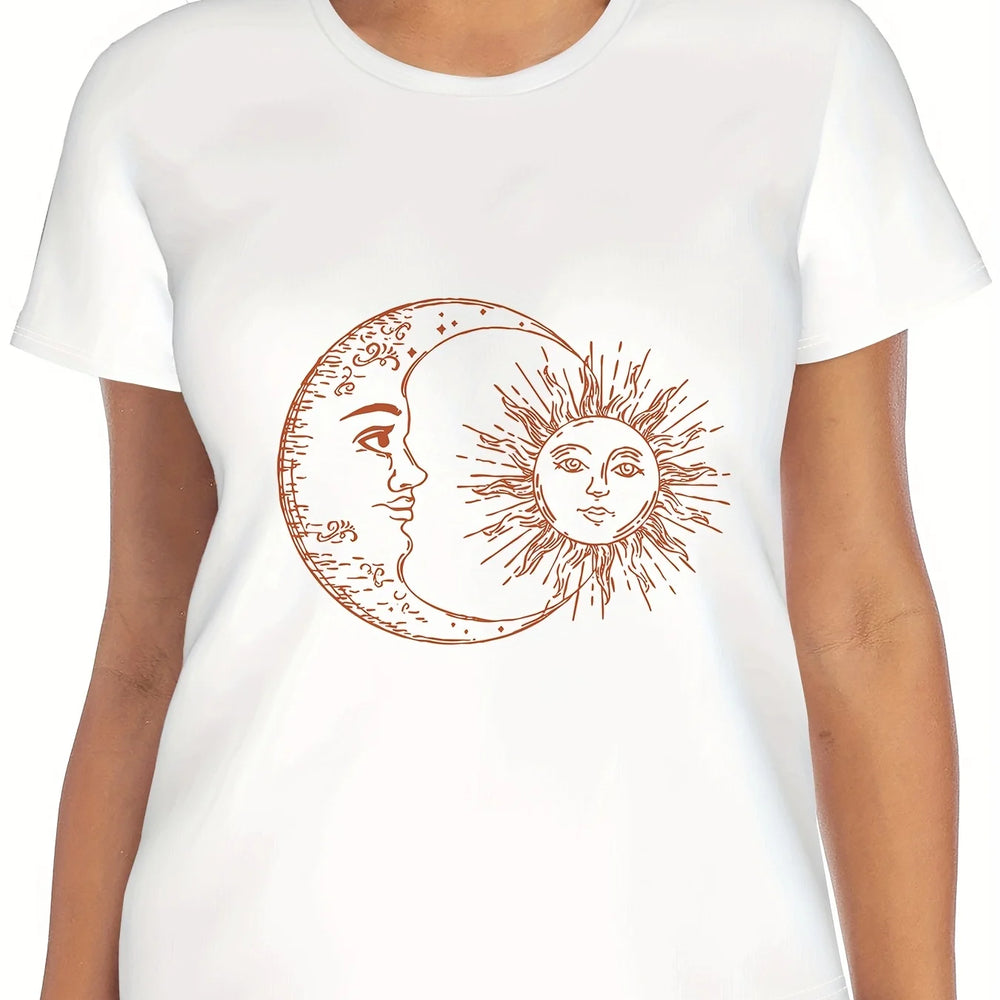 Sun and Moon Astrology T-Shirt Casual Short Sleeve