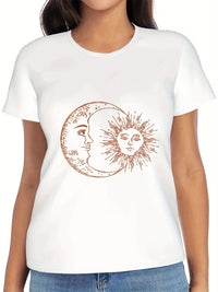 Sun and Moon Astrology T-Shirt Casual Short Sleeve