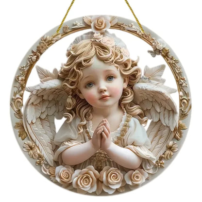 Cute Little Angel Sun Catcher, 2D Circular Acrylic Art Window Hanging, Suitable for Home, Porch, Room, Holiday Decoration, Gifts