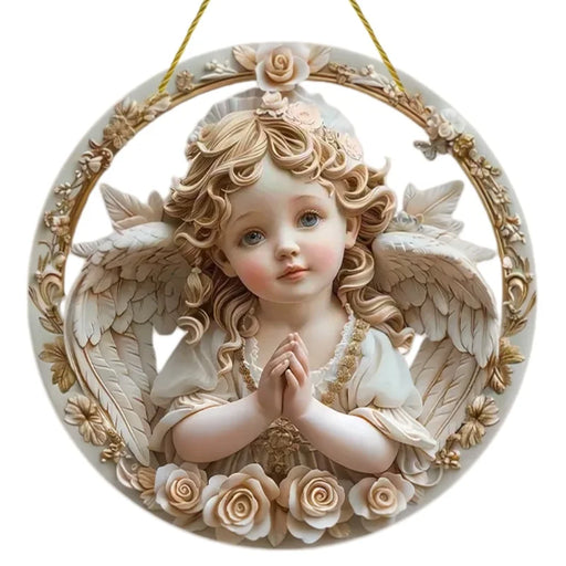 Cute Little Angel Sun Catcher, 2D Circular Acrylic Art Window Hanging, Suitable for Home, Porch, Room, Holiday Decoration, Gifts