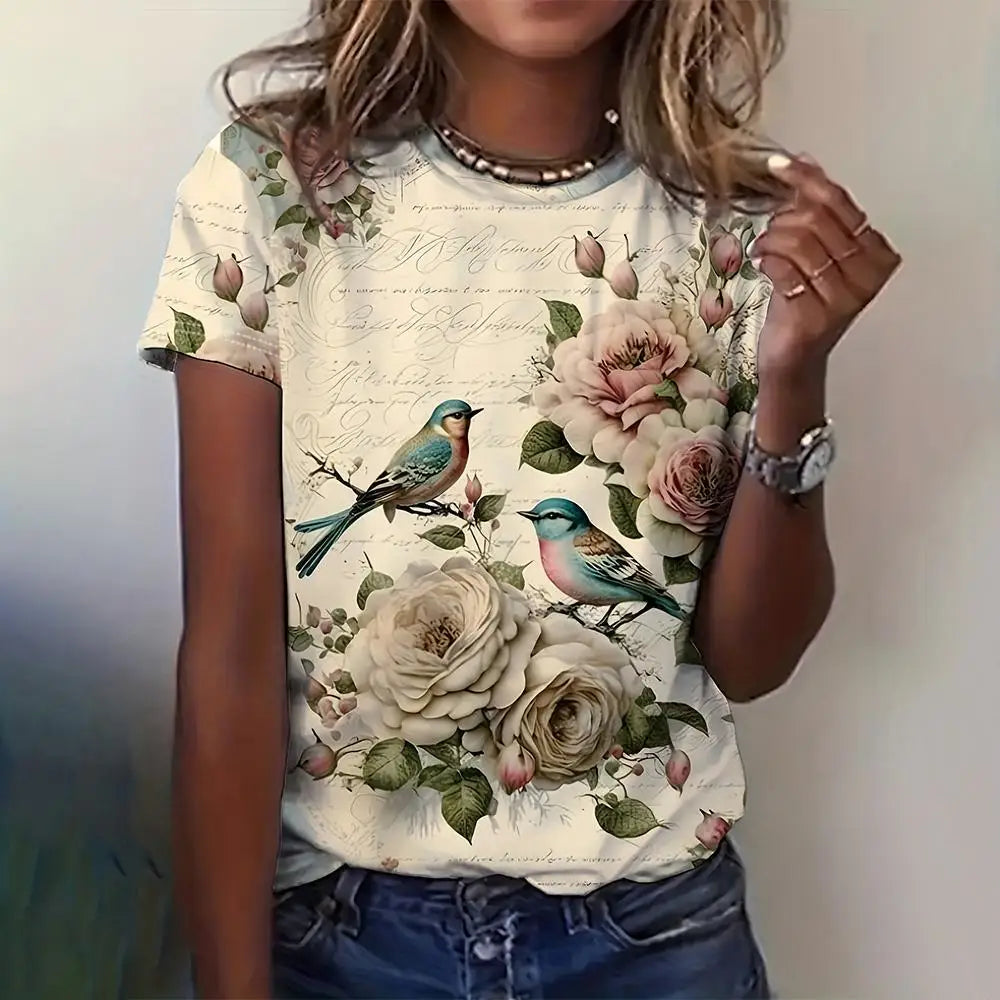 Summer Fashion Butterfly Bird 3D Print T-shirts Women Streetwear Casual Y2k Short Sleeve T Shirt O-neck Tees Tops Clothing