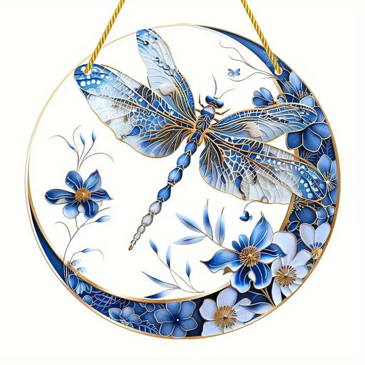Dragonfly Suncatcher - Round Acrylic Wall Art, Stained -Style Window Hanging, Perfect For Bedroom & Living Room Decor