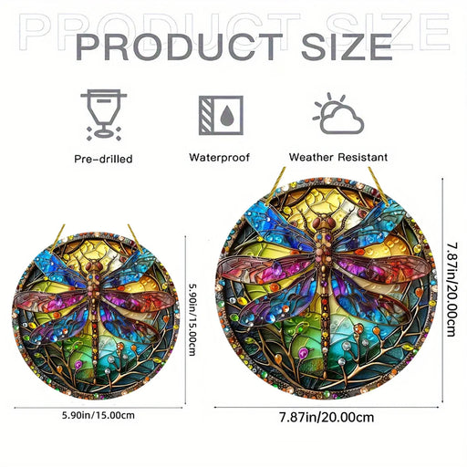 Dragonfly Suncatcher - Round Acrylic Wall Art, Stained -Style Window Hanging, Perfect For Bedroom & Living Room Decor