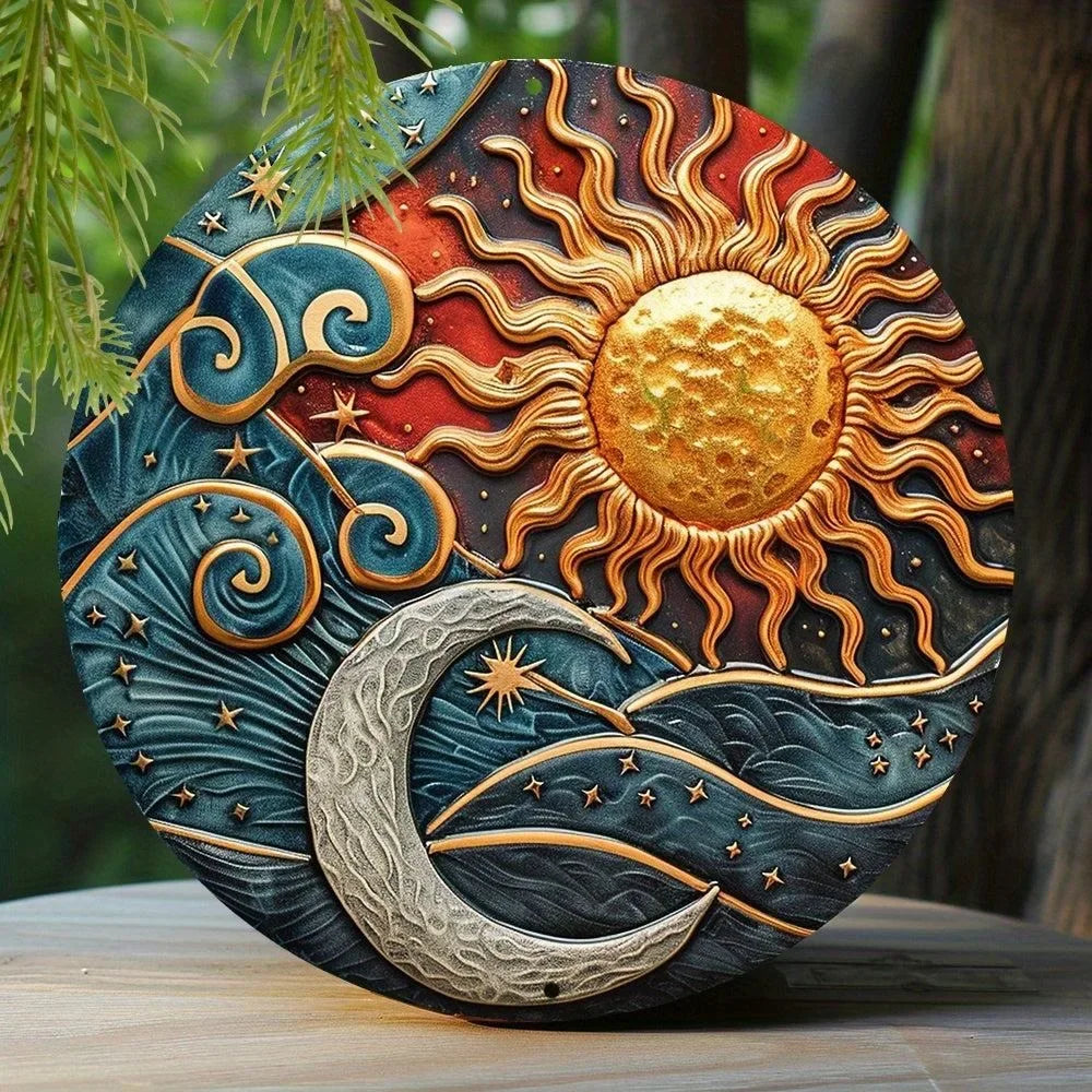 Sun And Moon Themed Sign, Round Metal Decor Sign For Home, Cafe, Restaurant, Living Room Wall Decoration, Mother's Day Gift