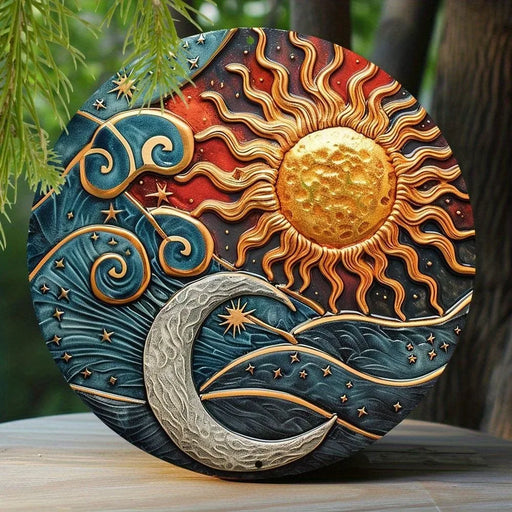 Sun And Moon Themed Sign, Round Metal Decor Sign For Home, Cafe, Restaurant, Living Room Wall Decoration, Mother's Day Gift