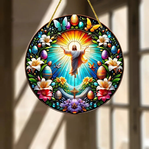 Resurrection Sun Sign Stained Acrylic Window Hanging Decor