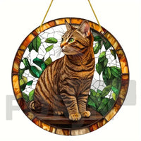 Lively and Lovely Pet Cat Stained Suncatcher-Round Acrylic Translucent Hanging-Porch,door,Home,Garden,yard Room Decor-Ideal Gift