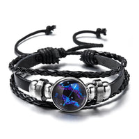 12 Constellation Zodiac Sign Luminous Vintage Leather Bracelet