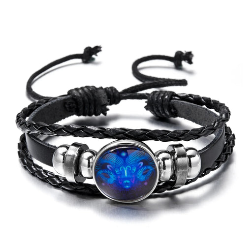 12 Constellation Zodiac Sign Luminous Vintage Leather Bracelet