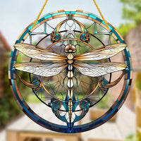 Dragonfly Suncatcher - Round Acrylic Wall Art, Stained -Style Window Hanging, Perfect For Bedroom & Living Room Decor