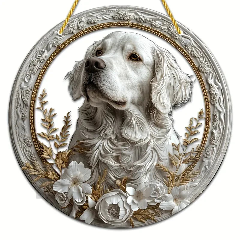 Golden Retriever German Shepherd Suncatcher, Acrylic Round Translucent Hanging,Gift for Dog Lover,House Yard garden farm Decor