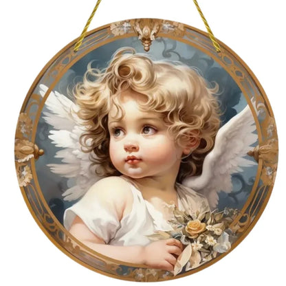 Cute Little Angel Sun Catcher, 2D Circular Acrylic Art Window Hanging, Suitable for Home, Porch, Room, Holiday Decoration, Gifts