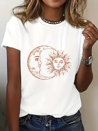 Sun and Moon Astrology T-Shirt Casual Short Sleeve