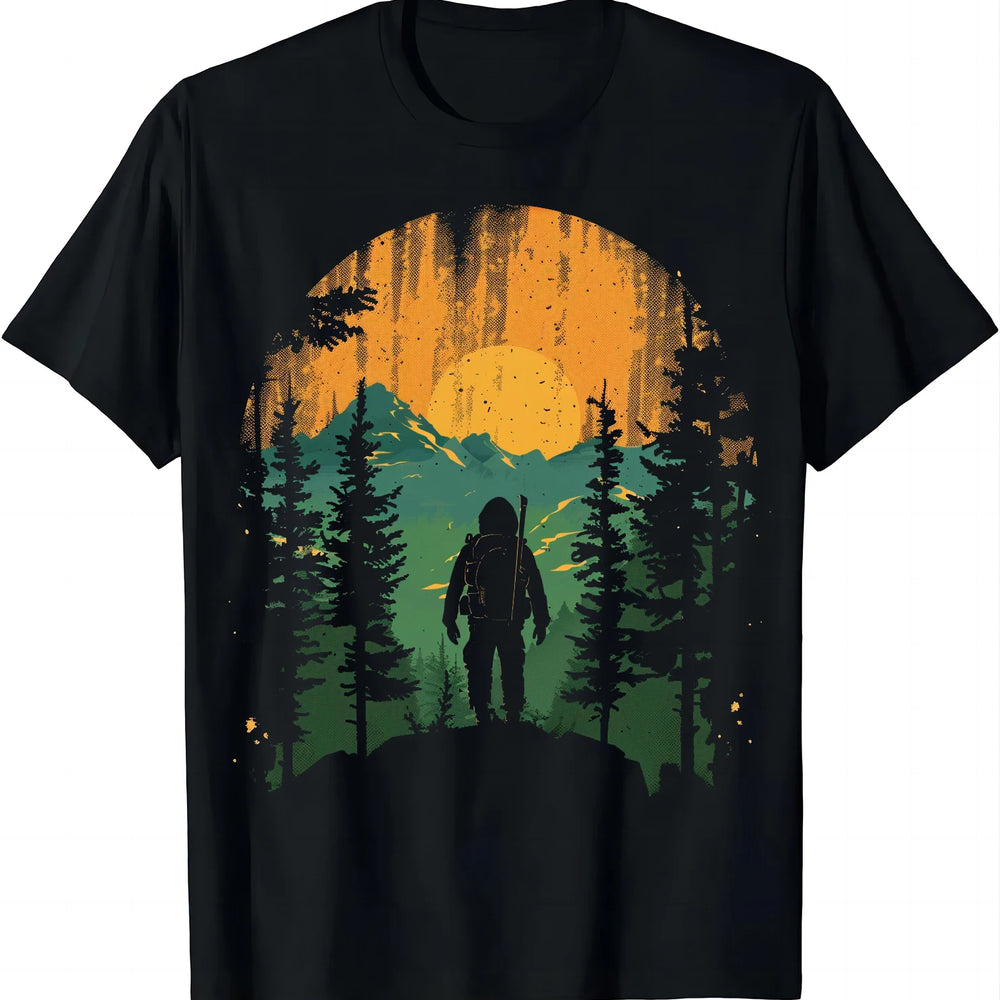 Retro-style Hiker T-shirt with Mountains