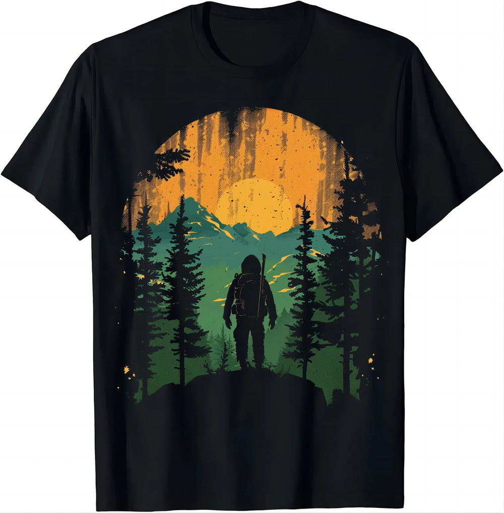 Retro-style Hiker T-shirt with Mountains