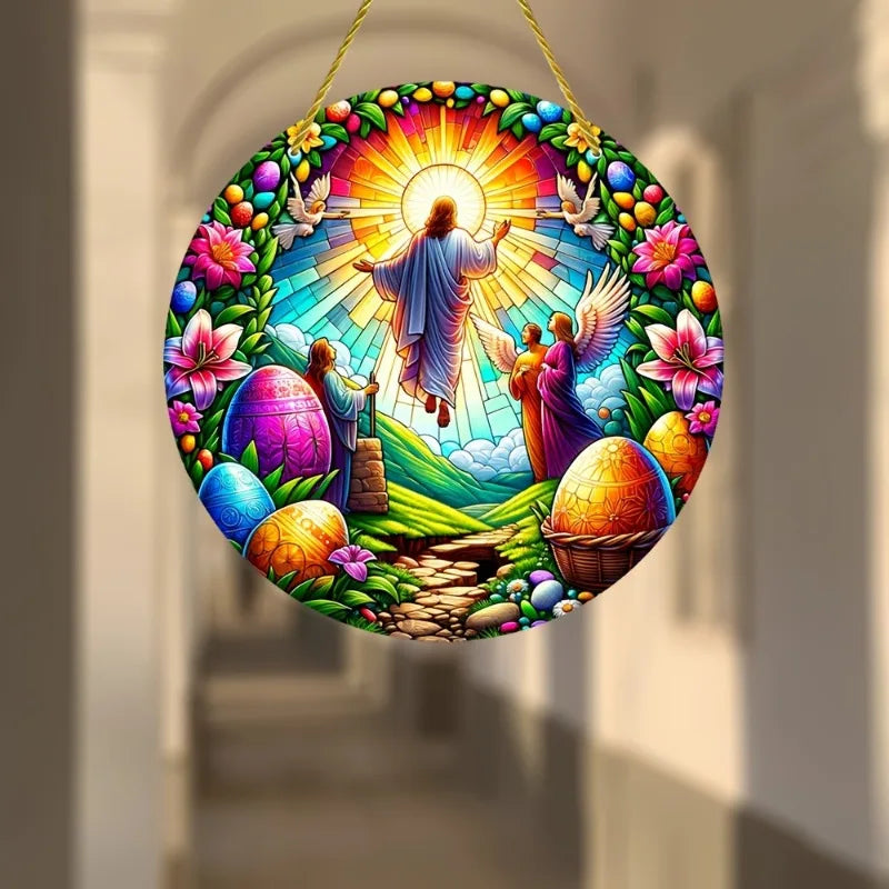Resurrection Sun Sign Stained Acrylic Window Hanging Decor