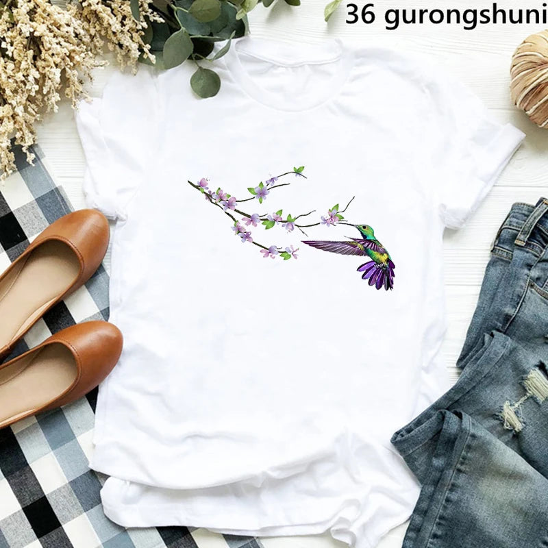 Hummingbird Floral Watercolor Purple Bird  T Shirt