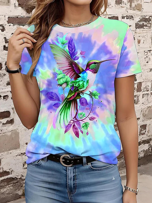Summer Women's T Shirt bird Print Casual Short Sleeve 3d T-Shirt Fashion Streetwear Crew Neck Pullover Female Oversized Clothing