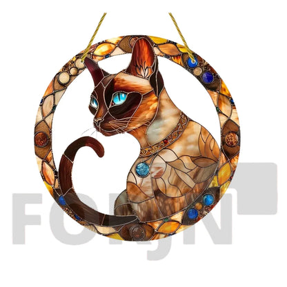 Lively and Lovely Pet Cat Stained Suncatcher-Round Acrylic Translucent Hanging-Porch,door,Home,Garden,yard Room Decor-Ideal Gift